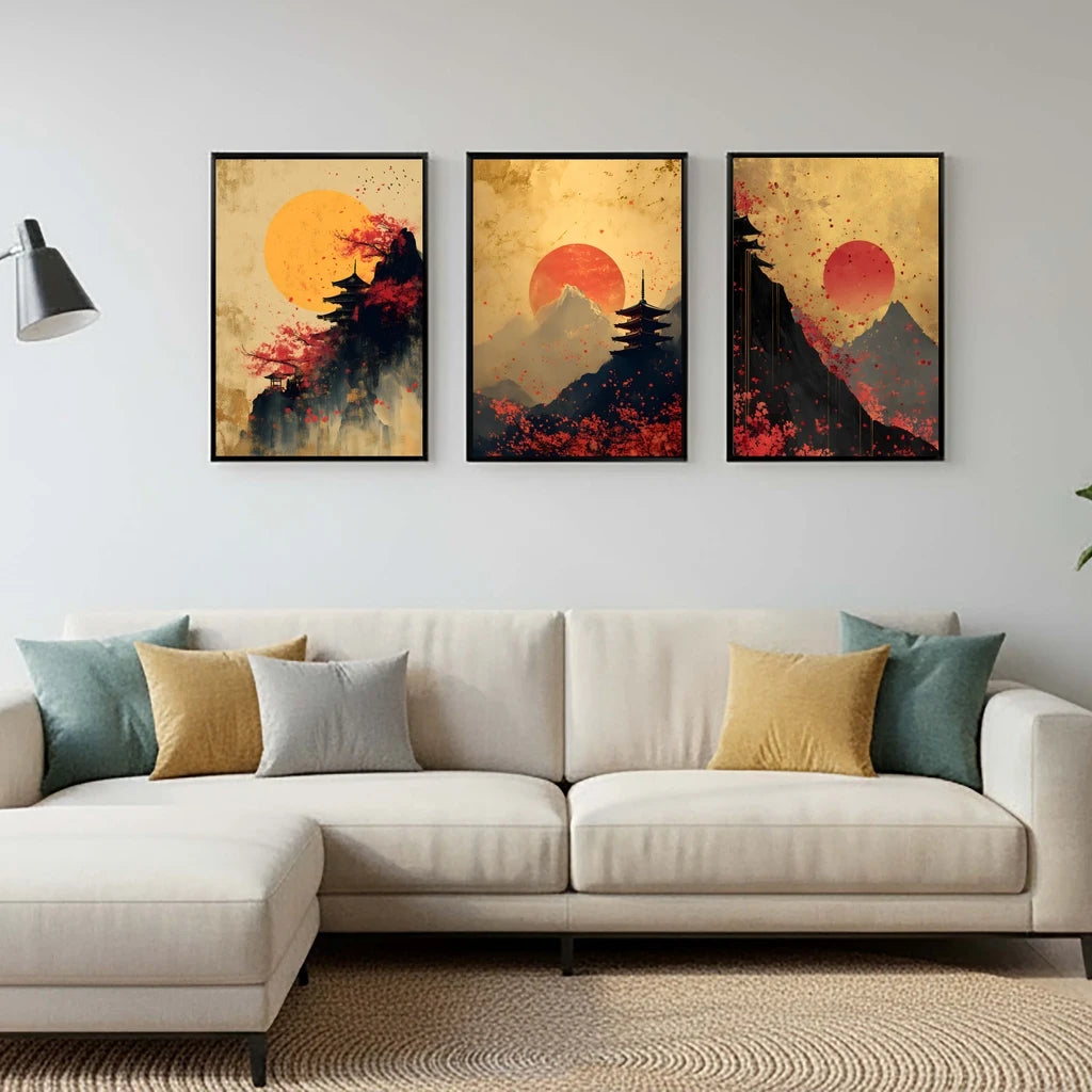 Abstract Wall Art Japanese Landscape Canvas Painting Modern Style Poster Prints Living Room Wall Decor Peaceful Pleasures Health and Wellness