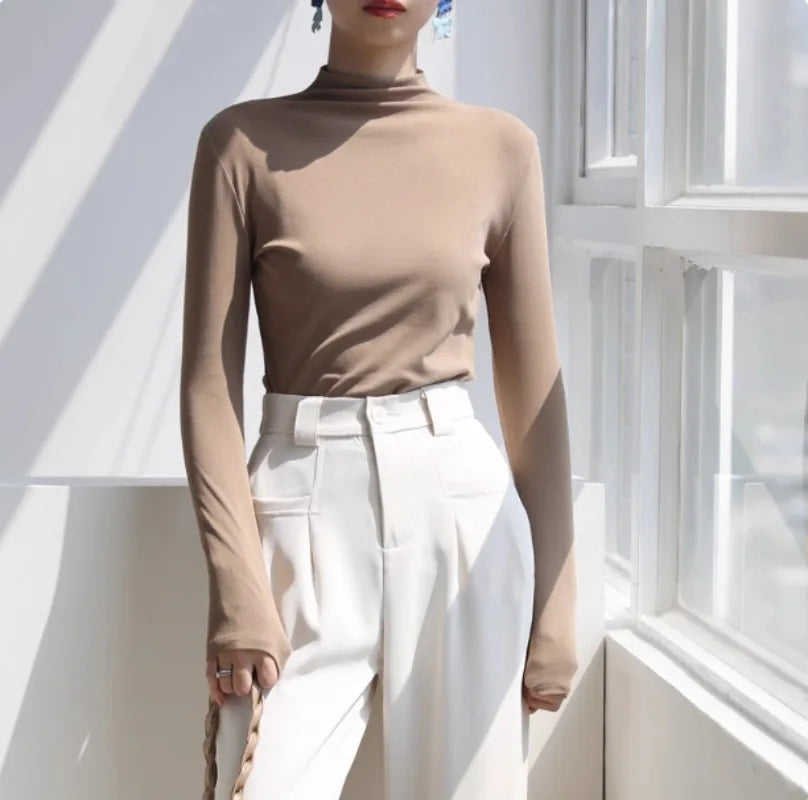 Women's Mock Turtleneck Long Sleeve Slim Top | Korean Fashion