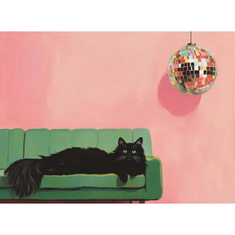 Vintage Trendy Cute Black Cat with Disco Ball&Tropical Drink Cocktail Poster Canvas Painting Wall Art Pictures Home Decor Gift Peaceful Pleasures Health and Wellness 7 20x30cm Unframed