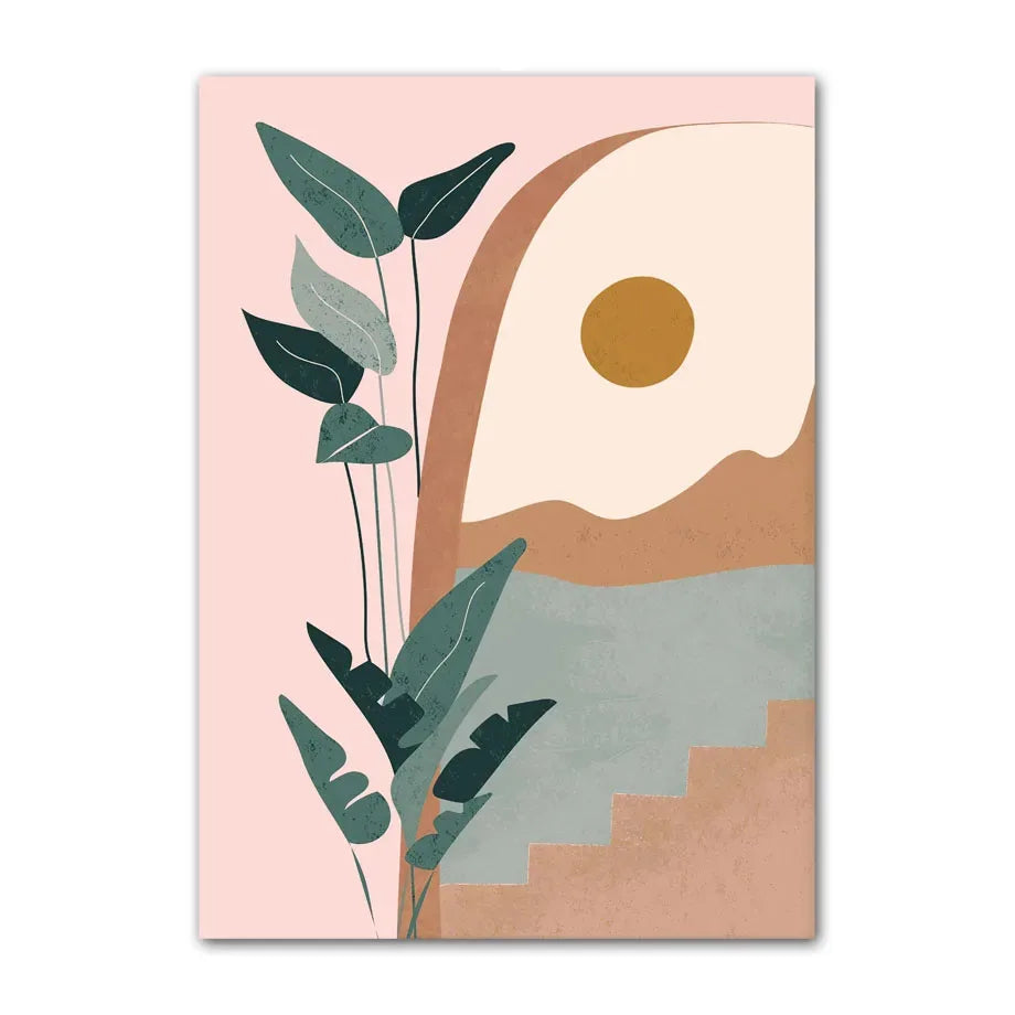 Boho Nature Canvas Wall Art | Abstract Botanical Print