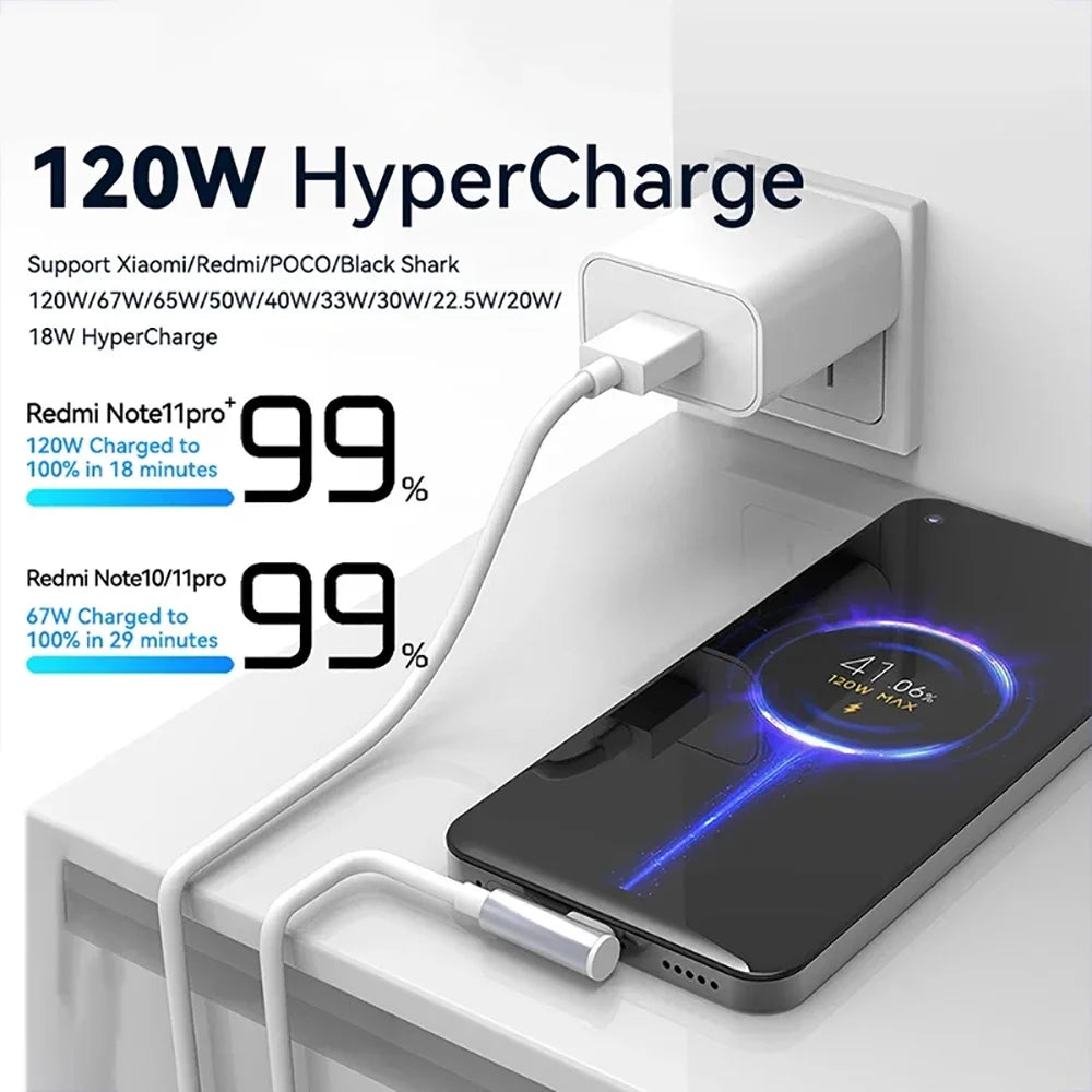 120W 6A USB-C Fast Charging Cable for Xiaomi Redmi & Poco