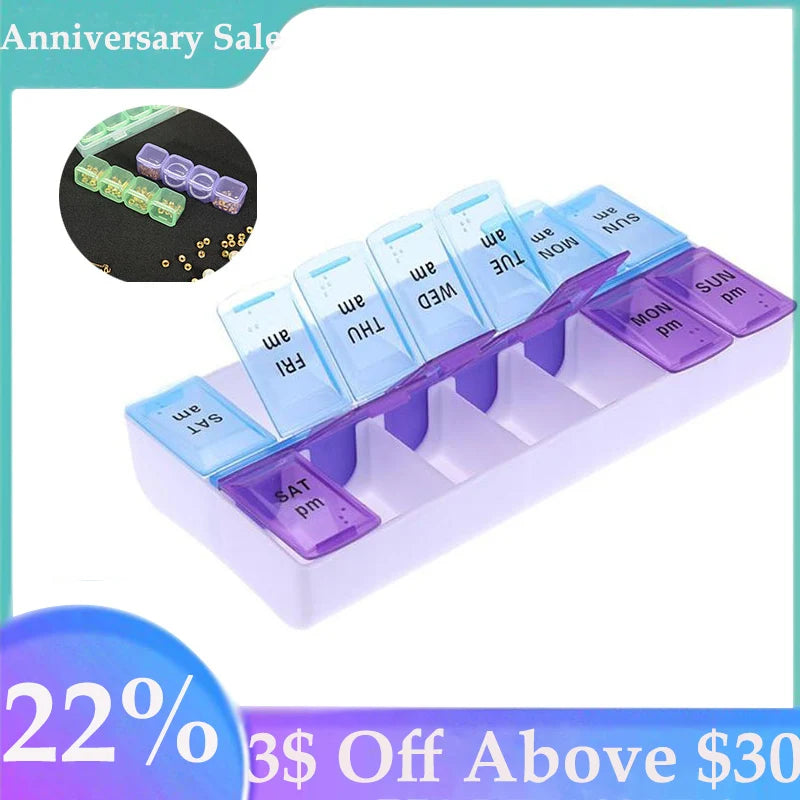 14 Grids Pill Box Case 7 Days Weekly Pill Case Medicine Tablet Dispenser Organizer Pill Box Splitters Pill Storage Container Peaceful Pleasures Health and Wellness China Mainland