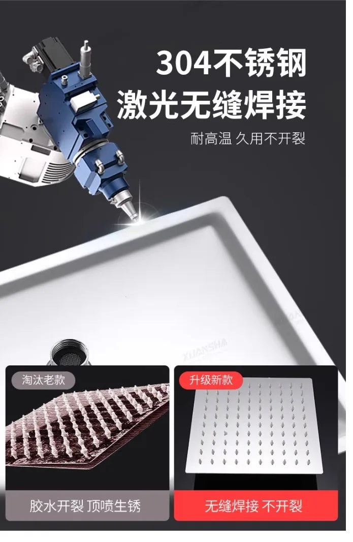 SUS304 Stainless Steel Rectangular Rainfall Shower Head | Ultra Thin