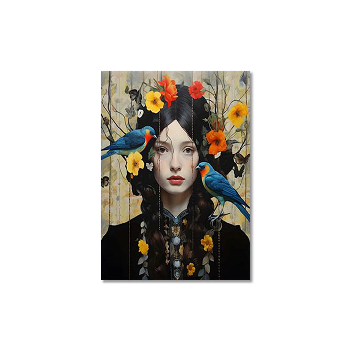 Nordic Scandinavian Style Glasses Woman with Flowers Birds Wall Art Canvas Painting Portrait Poster Prints for Modern Home Decor Peaceful Pleasures Health and Wellness QP10930 30x45cm No Frame