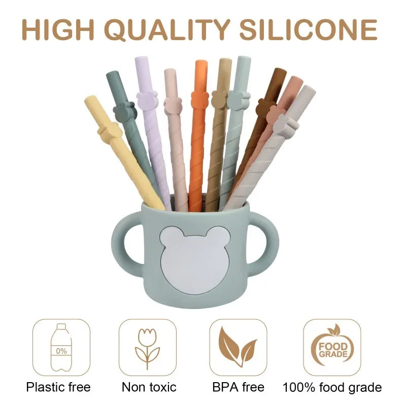 10-pack of Colorful Silicone Straws Reusable Easy-to-clean Straight Straws Creative Household Children's Milk Tea Food-grade Peaceful Pleasures Health and Wellness