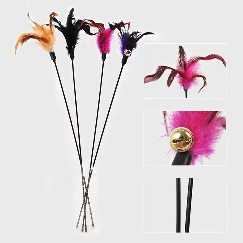 Kitten Pet Cat Teaser Turkey Feather Interactive Fun Toy Wire Chaser
