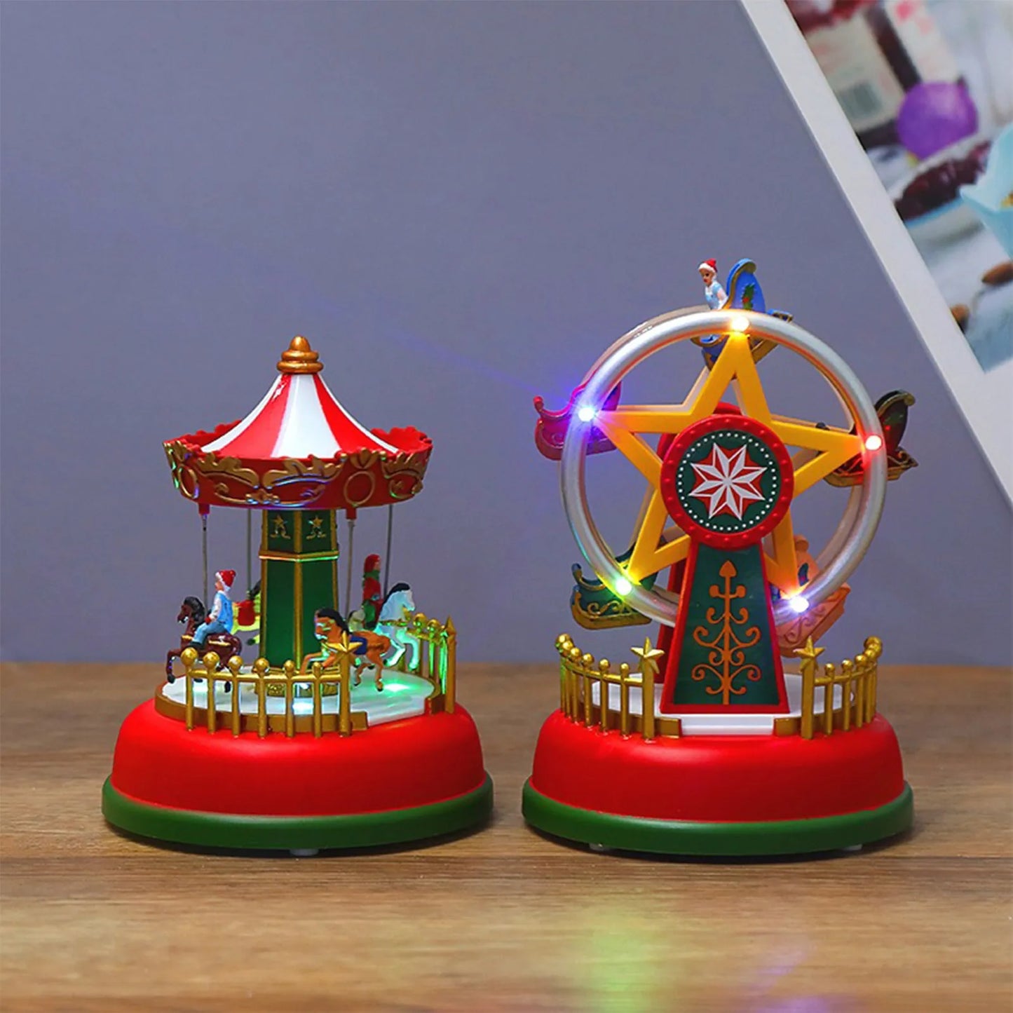 Glowing Music Carousel Ferris Wheel Christmas Gift Christmas Decoration Rotating Merry Go Round Without Batteries Peaceful Pleasures Health and Wellness
