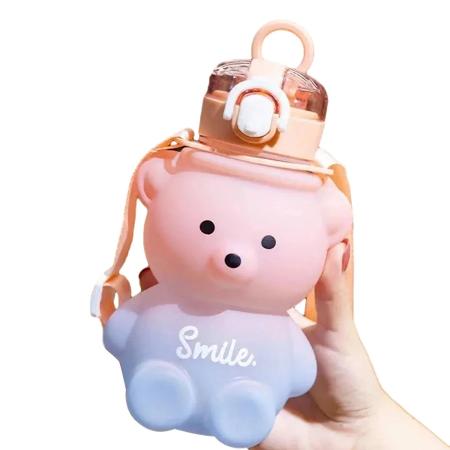 800ml Cute Straw Water Bottle with Rope Portable Bear Gradient Water Cup Large-Capacity Leak-Proof Drinking Mug for Kids Girls Peaceful Pleasures Health and Wellness Pink 800ml