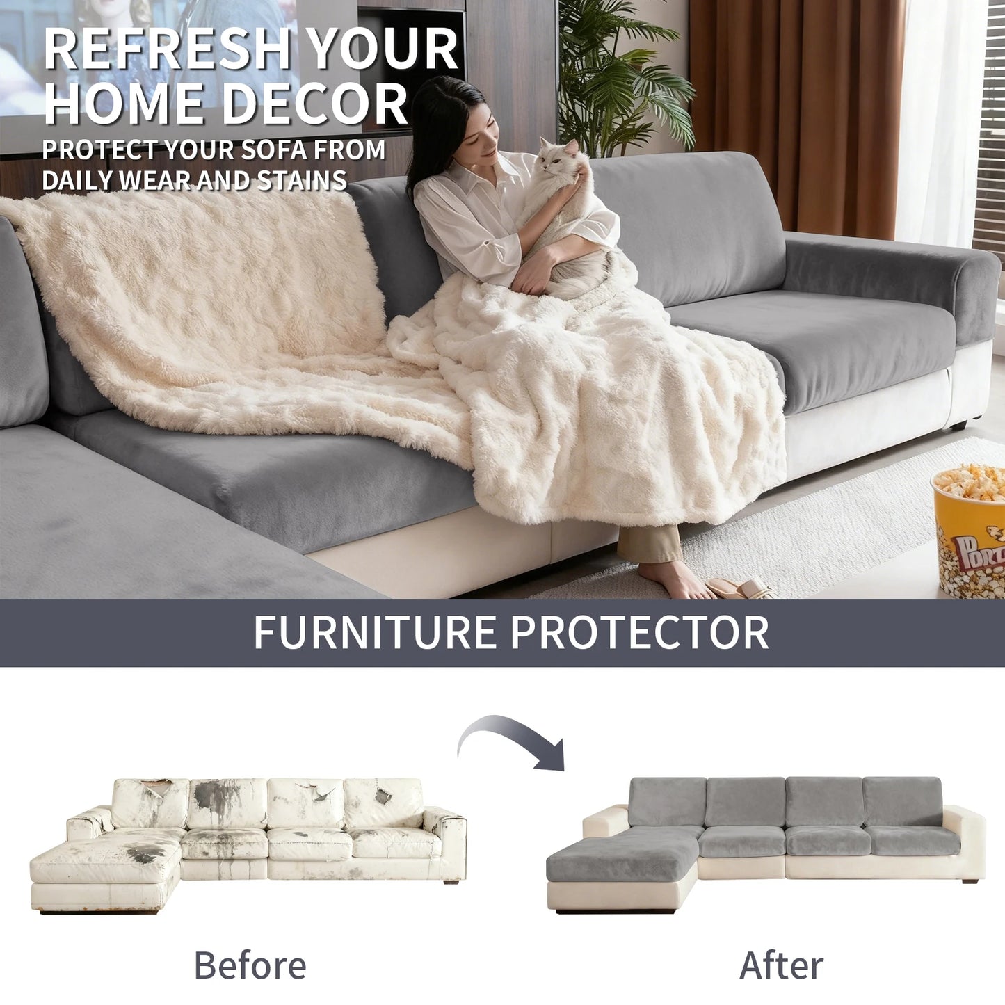 Luxury Soft Velvet Sofa Seat Cover Solid Elastic Sofa Cushion Covers Separate Furniture Protector Sofa Cover Living Room Pets Peaceful Pleasures Health and Wellness