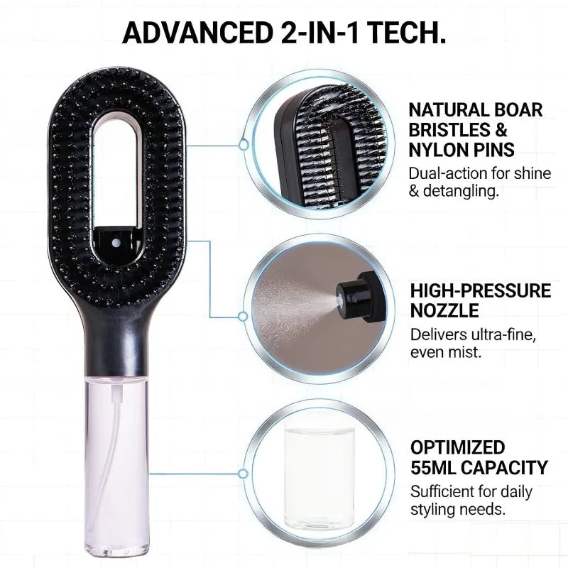 2-in-1 Multi-functional Spray Bottle Comb Wet Dry Scalp Massage Bristle Comb Salon Fluffy Modeling Comb Gift for Girl Women Peaceful Pleasures Health and Wellness