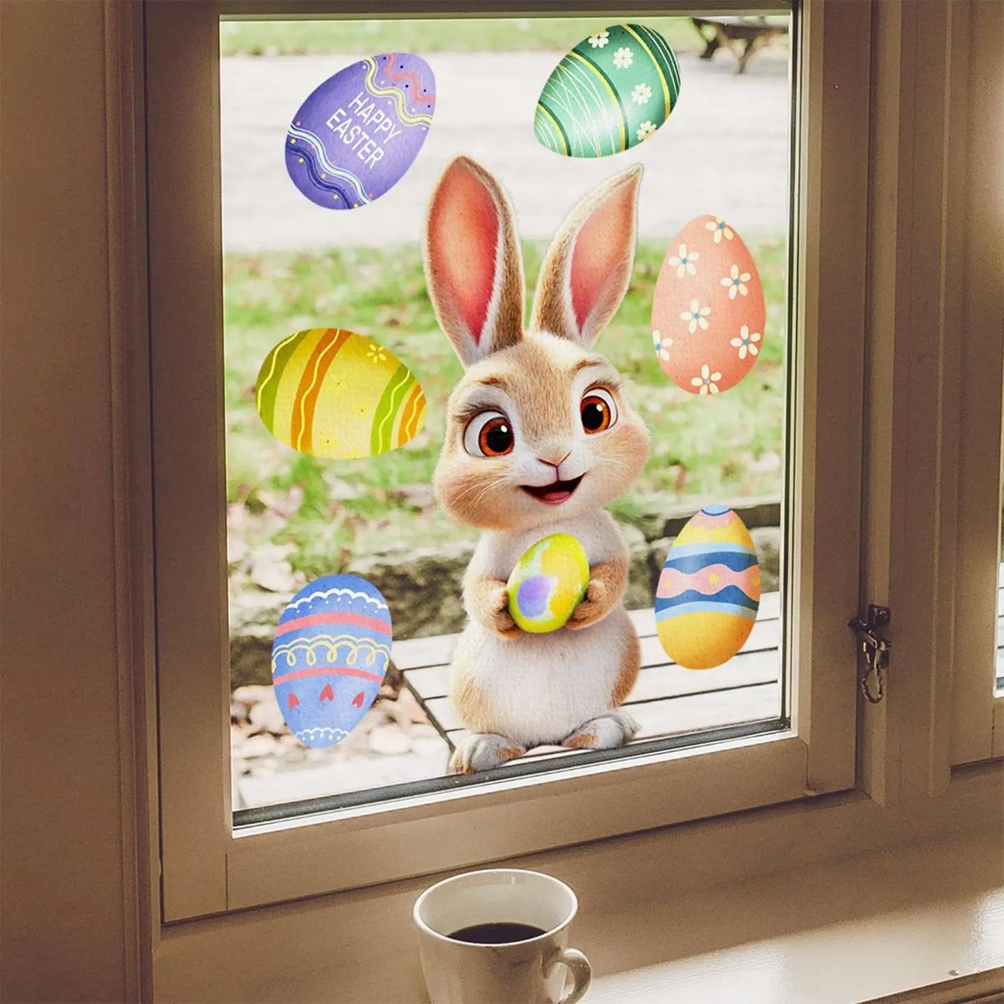 Window Stickers Reusable Long-Lasting Festive Sticker Window Glass Easter Bunny Cling For Living Room Kitchen School Peaceful Pleasures Health and Wellness