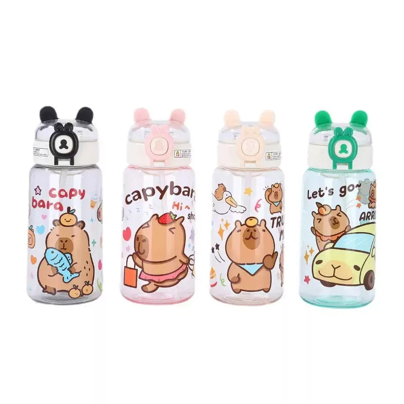 Capybara Cartoon Water Bottle 500ml Kids Sports Straw Cup