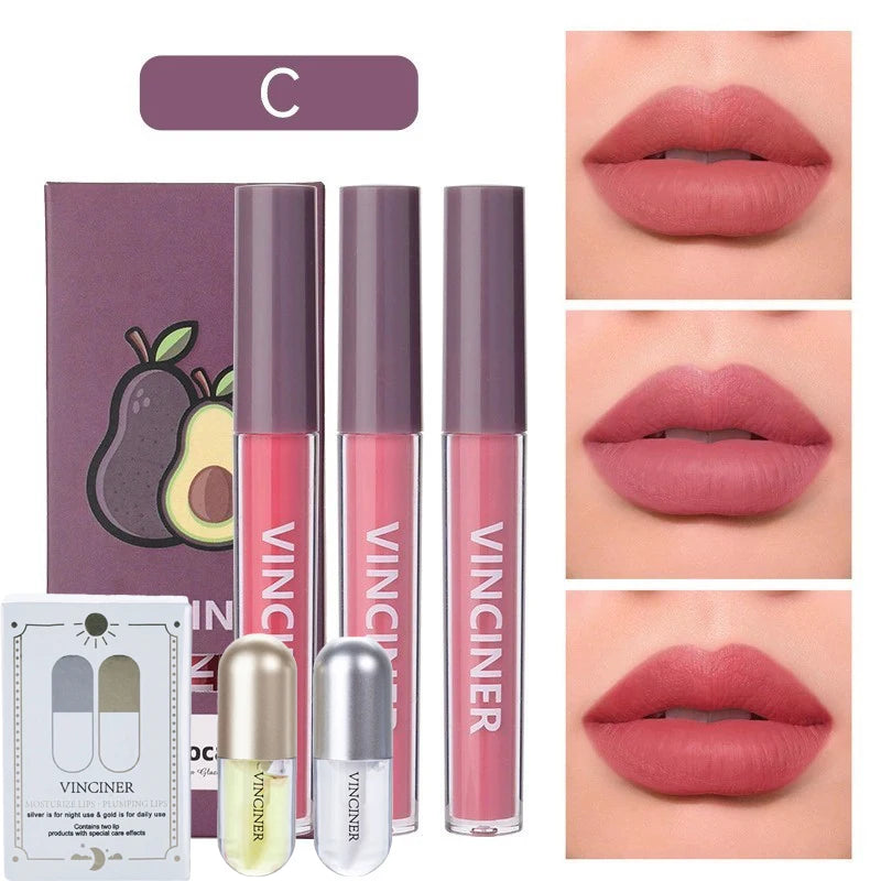 3 fruit lip glaze set + 2 ginger, mint plant lip augmentation liquid, matte matte non-stick cup liquid lipstick Peaceful Pleasures Health and Wellness C