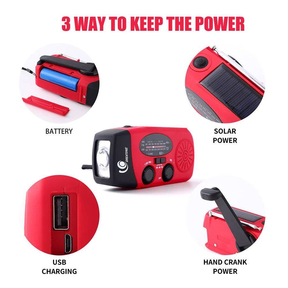 Solar Hand Crank Emergency Radio AM/FM/NOAA + USB Charger