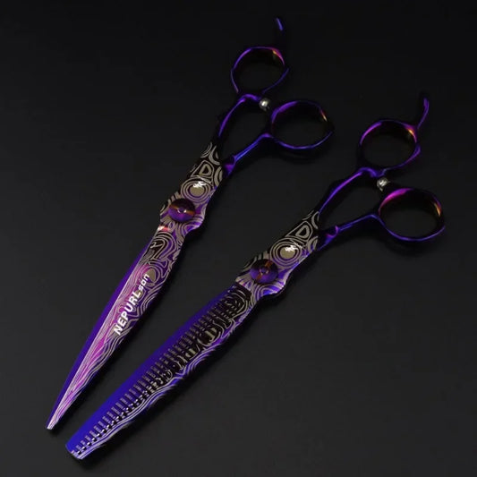 7-Inch Purple Damascus Hair Thinning Shears | Pro Barber Scissors Hair Thinning Shears Peaceful Pleasures Health and Wellness