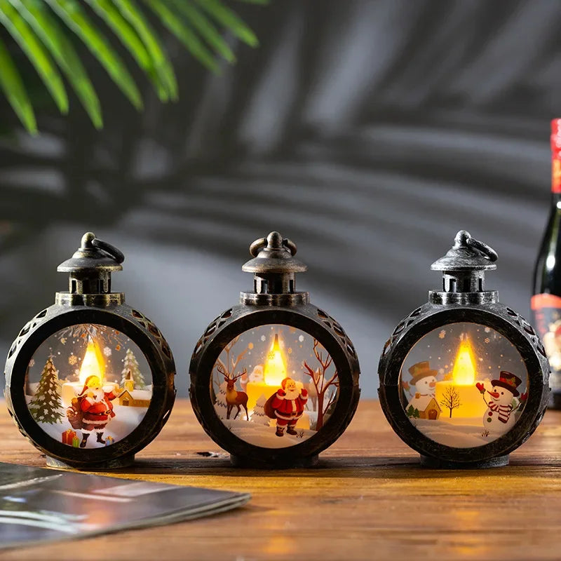 Santa Claus & Snowman Retro Night Light Decoration Hanging LED Lights Luminous Gift Christmas Decorations for Window Display Peaceful Pleasures Health and Wellness