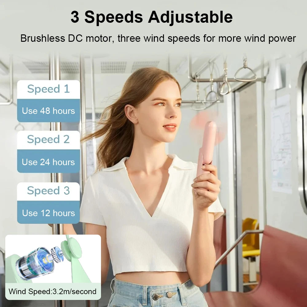 Portable Fan 2000mAh USB Rechargeable 3 Speed Mini Handheld Foldable Fan Hand Held Small Pocket Travel Fan with Handy Power Bank Peaceful Pleasures Health and Wellness