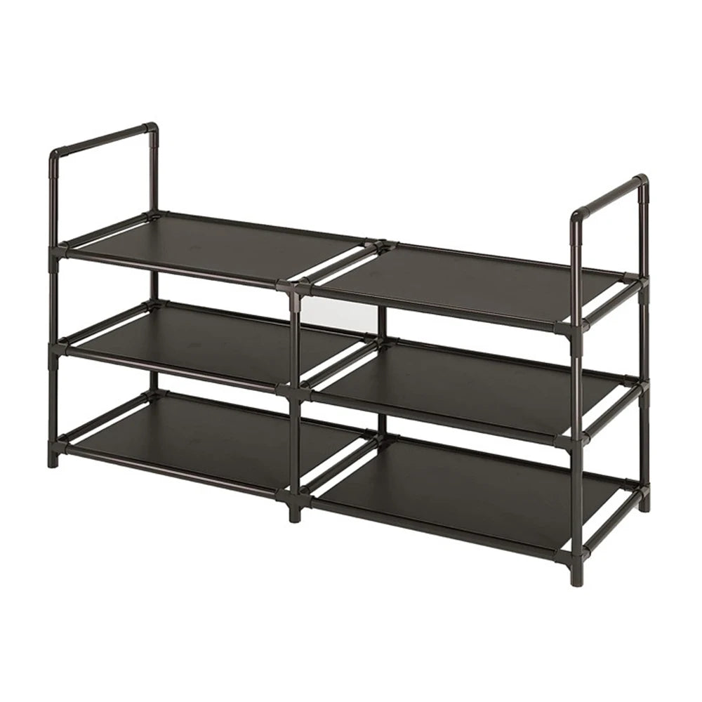 Shoe Rack 3 Tier Long Storage Organizer Wide Metal Shoe Shelf for Closet Entryway Black Dustproof Storage Rack, Dormitory Iron S Peaceful Pleasures Health and Wellness black color