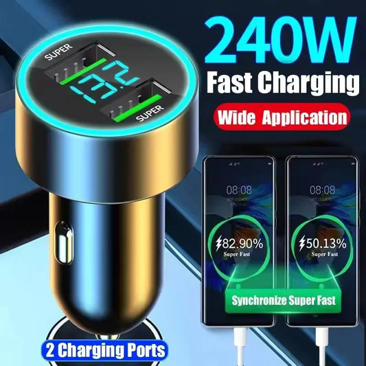 240W 2-Port USB Car Charger Fast Charging with Digital Display USB Car Charger Peaceful Pleasures Health and Wellness