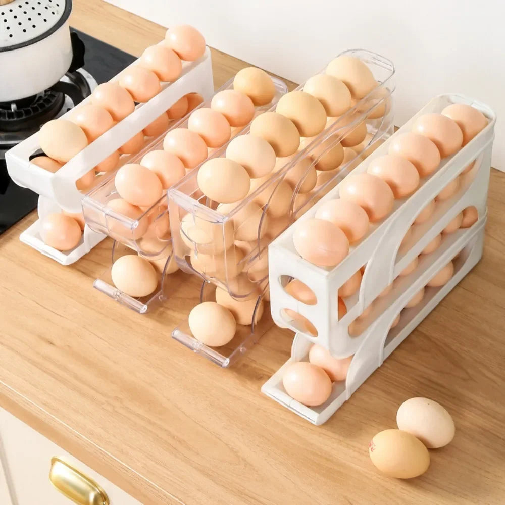Large Capacity Automatic Egg Roller Household Four Tier Refrigerator Egg Storage Box Space Saving Kitchen Dedicated Peaceful Pleasures Health and Wellness