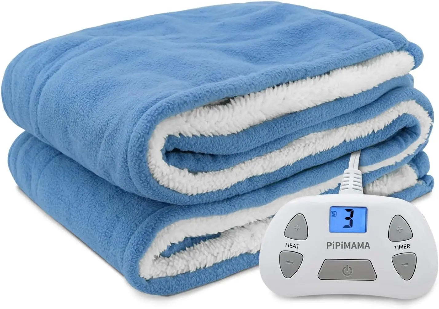 Twin Size Electric Heated Blanket – 10 Heat Levels, Auto-Off, Machine Washable, Blue Electric Heated Blanket Peaceful Pleasures Health and Wellness United States