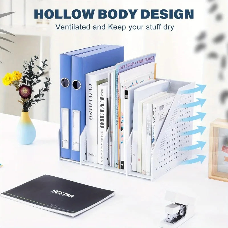 Foldable Magazine File Organizer – 4-Compartment Desk Rack