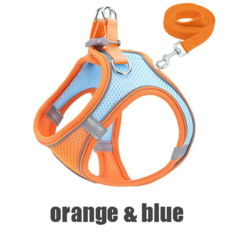 Reflective Dog Harness Vest with Leash | XXXS–L, Adjustable Dog Harness Vest Peaceful Pleasures Health and Wellness orange blue XXS