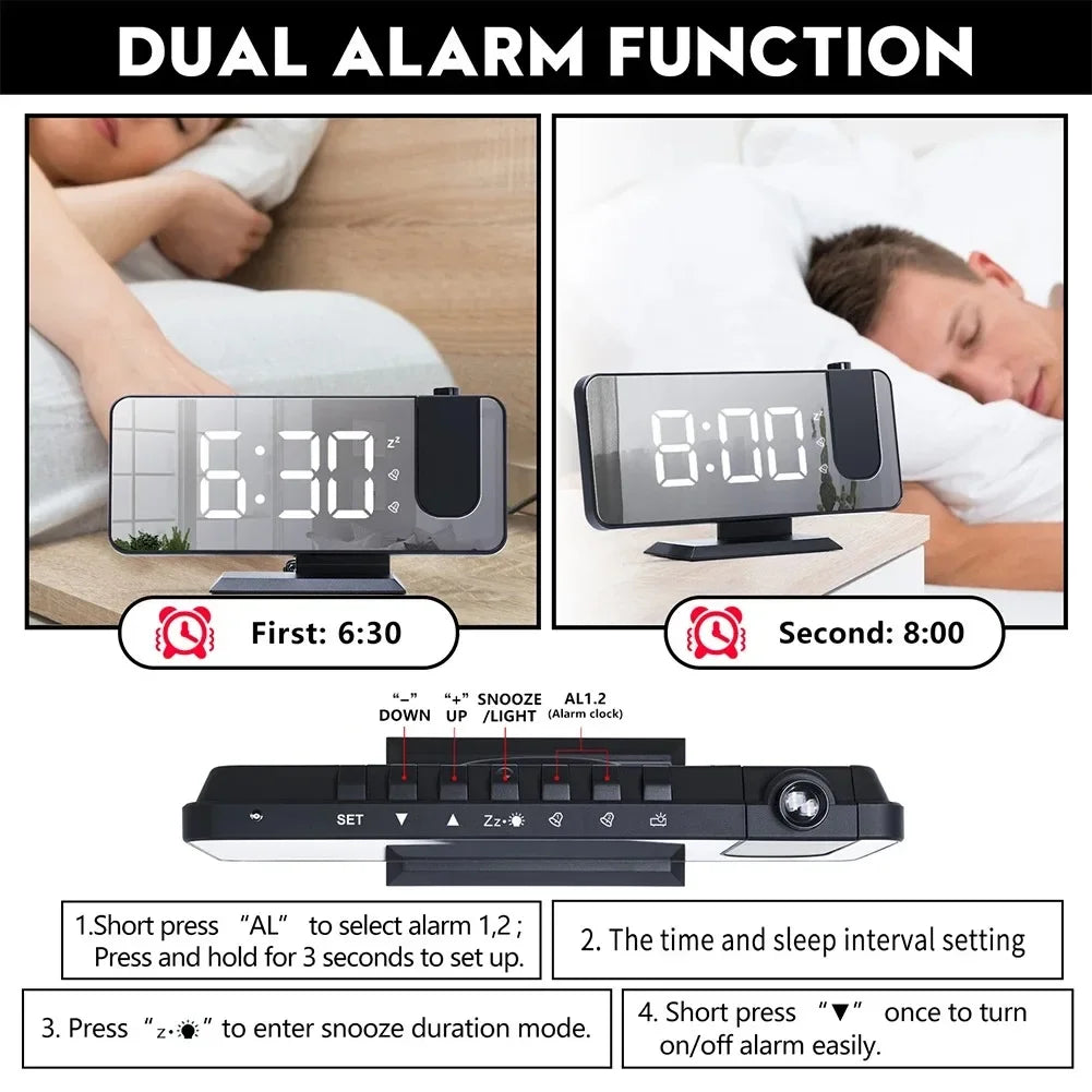 USB Projection Alarm Clock – LED Digital Desk Clock & Snooze