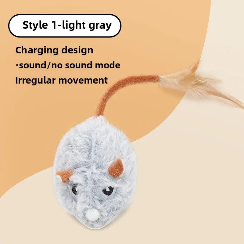 Fun Realistic Cat Plush Mouse Toy, Interactive Running Mice with Dog Tail for Cats, Kitten Teaser Pet Toys for Indoor Play and Peaceful Pleasures Health and Wellness Light gray