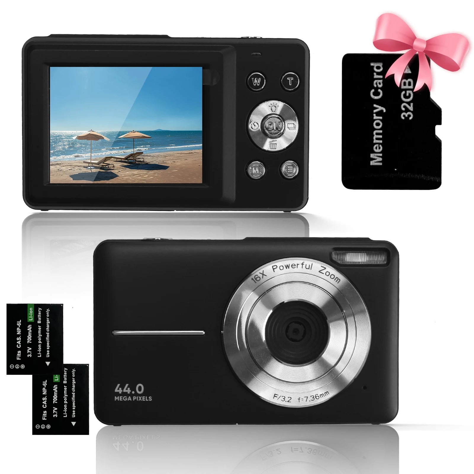 FHD 1080P 44MP Digital Camera for Photography Children with 16x Zoom Compact Cameras Point and Shoot Travel Cameras for Kids Peaceful Pleasures Health and Wellness black