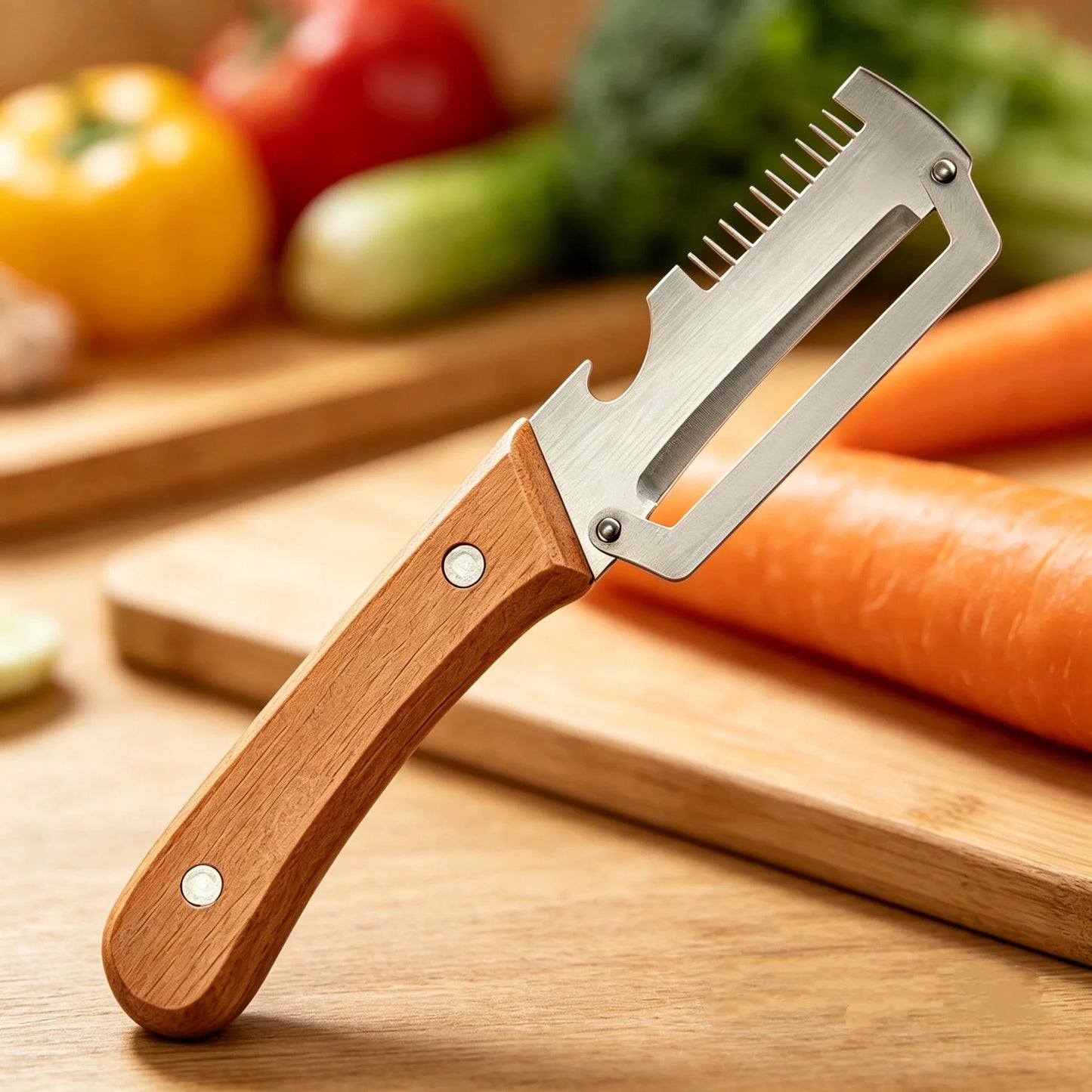 Stainless Steel Peeler with Wooden Handle – Multi-Function Fruit & Vegetable Peeling Tool Peaceful Pleasures Health and Wellness