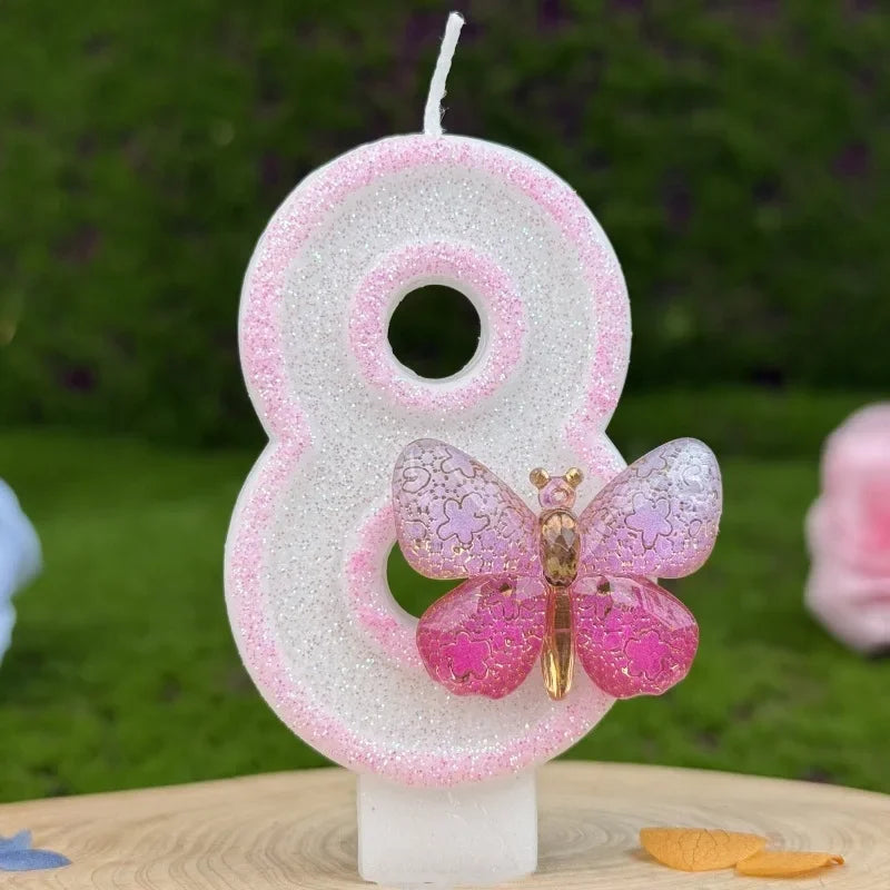Number 1-9 Birthday Candle Cake Topper Colours Creative Candle Cute Pink Butterfly Digital Candle Birthday Wedding Party Decor Peaceful Pleasures Health and Wellness 8