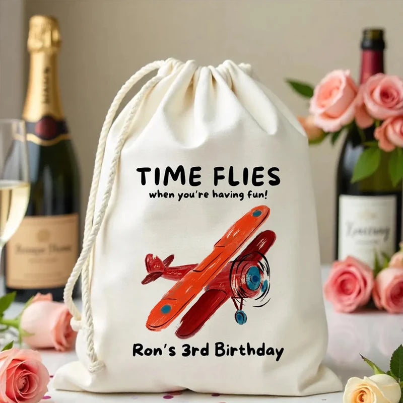 Personalized Airplane Birthday Favor Bags for Kids | Canvas Party Favor Bag Peaceful Pleasures Health and Wellness