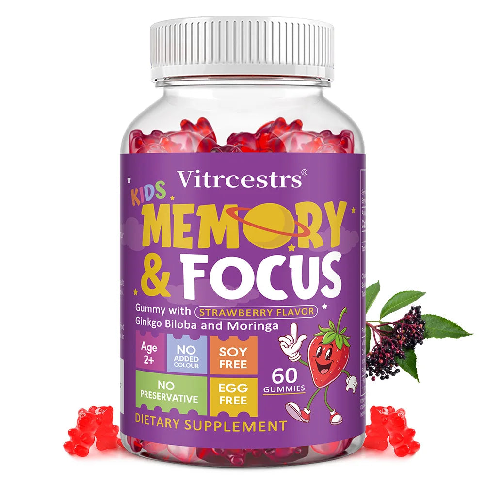 Kids' Focus Gummies, with Ginkgo Biloba, Potassium, Improve Children's Focus and Attention, Enhance Brain Function Peaceful Pleasures Health and Wellness