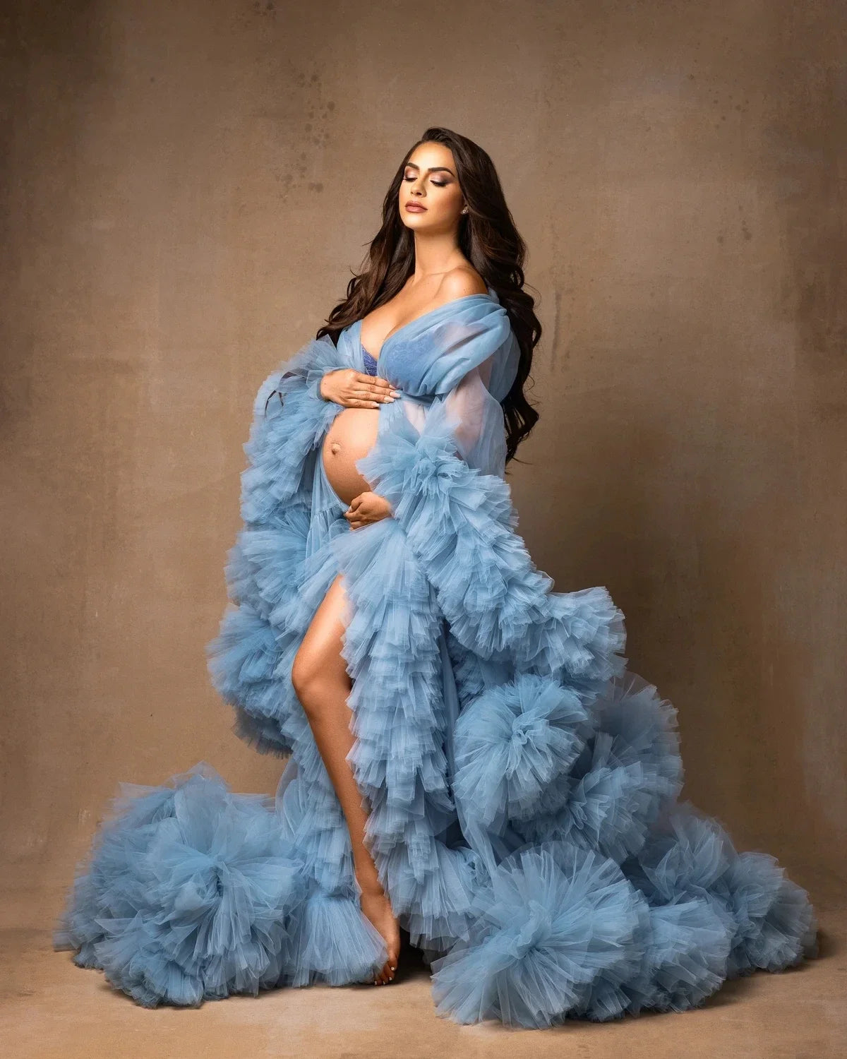Puffy Ruffled Tulle Maternity Dress Women Robes for Photoshoot Extra Fluffy Baby shower Photographie de vêtements de maternité Peaceful Pleasures Health and Wellness