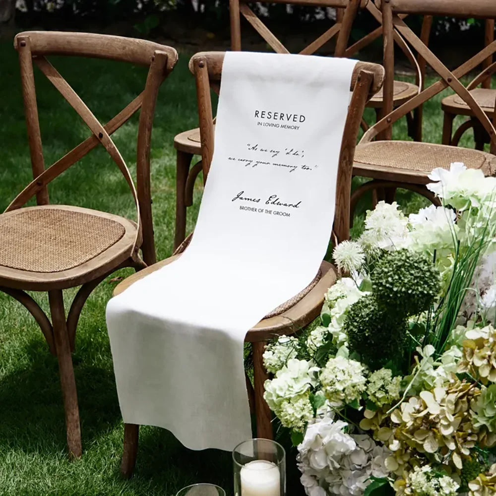 Personalized In Loving Memory Wedding Sign | White Linen Banner