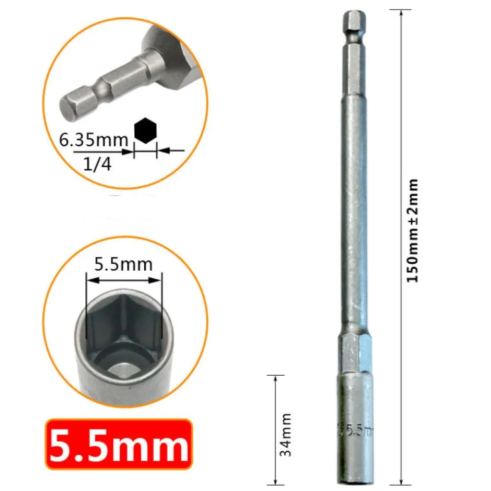 Long Hexagon Nut Driver Drill Bit Socket Wrench Extension Sleeve