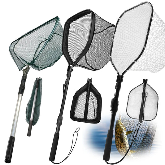 Fishing Landing Net with Telescopic Pole Anti-Slip Handle Collapsible Fishing Net for Saltwater Freshwater Fishing Hand Net Peaceful Pleasures Health and Wellness