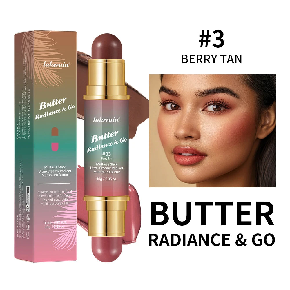 Double-Headed Bronzer Blush Stick Butter Glow & Go Multiuse Stick for Cheeks Contours Eyes Lips Blush Matte Light Glossy Bronze Peaceful Pleasures Health and Wellness 3 Berry Tan