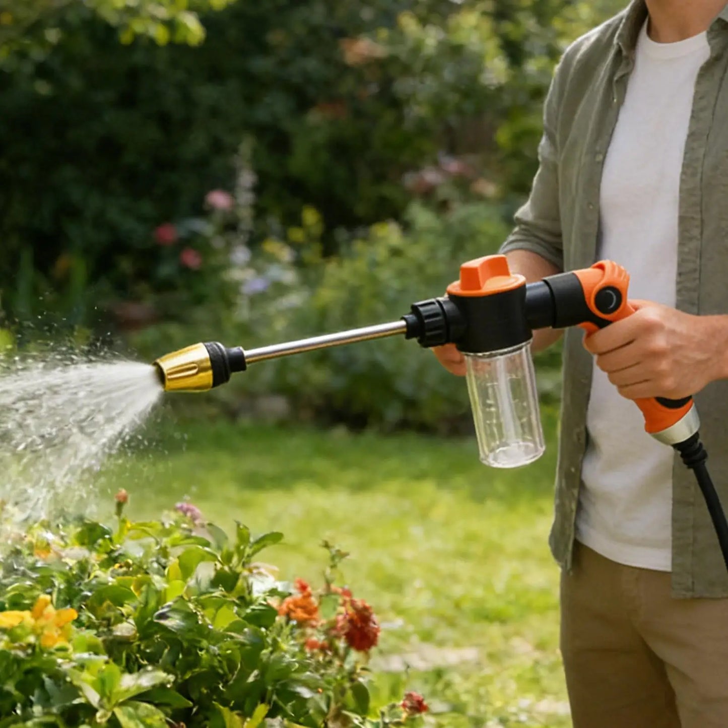 Garden Hose Nozzle Heavy Duty High Pressure Sprayer Adjustable Multi-Pattern Water Gun For Car Washing Plant Watering Outdoor Peaceful Pleasures Health and Wellness