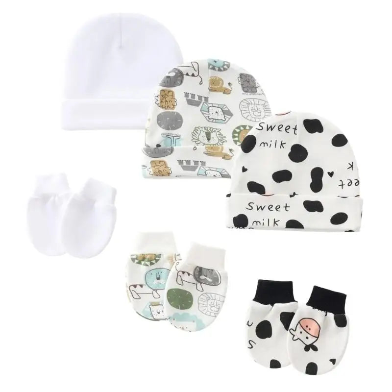 Newborn Baby Hats & Mittens 3-Set – Soft Cotton, 0–3 Months