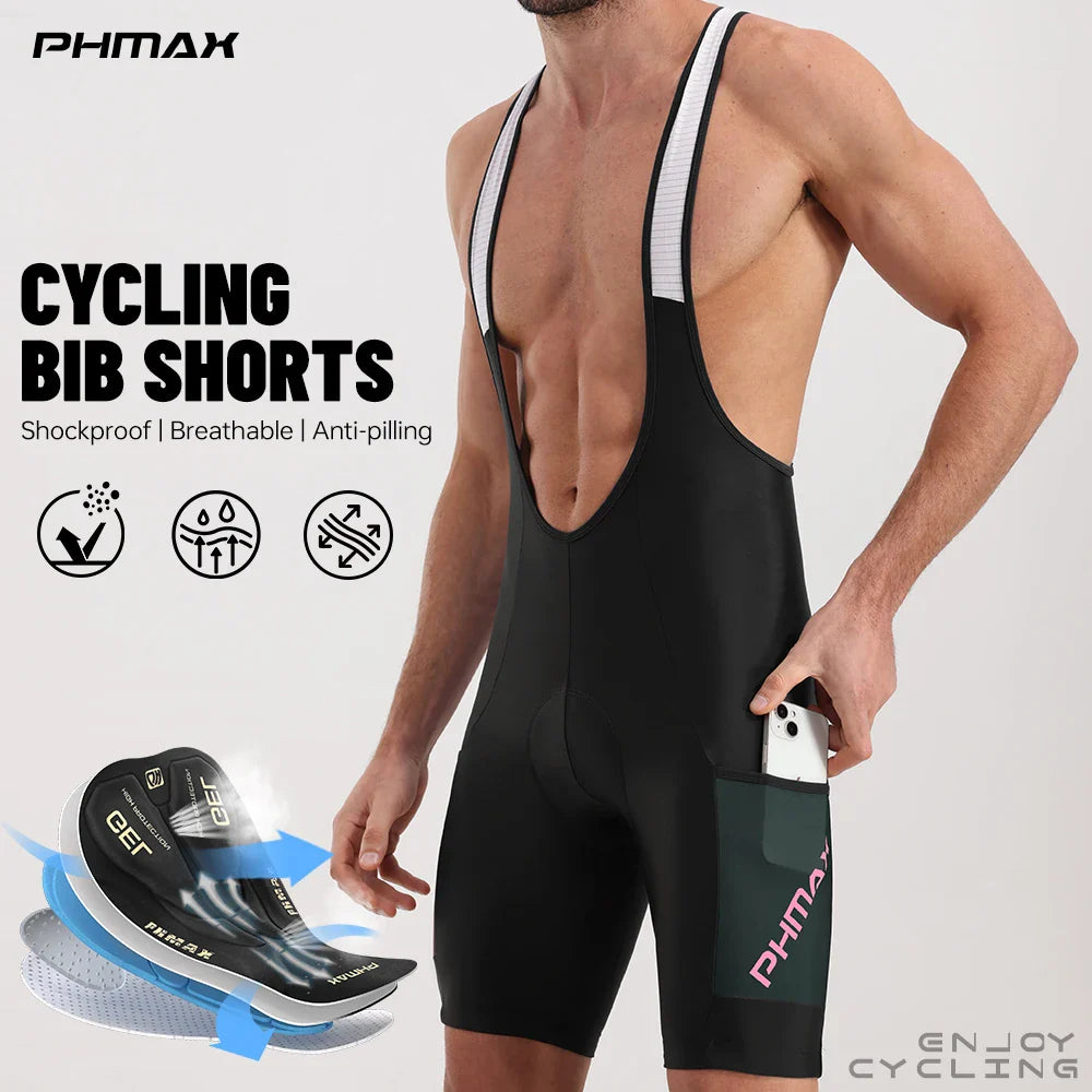 PHMAX Men's Cycling Bib Shorts | 5D Silicone Gel Pad, Breathable