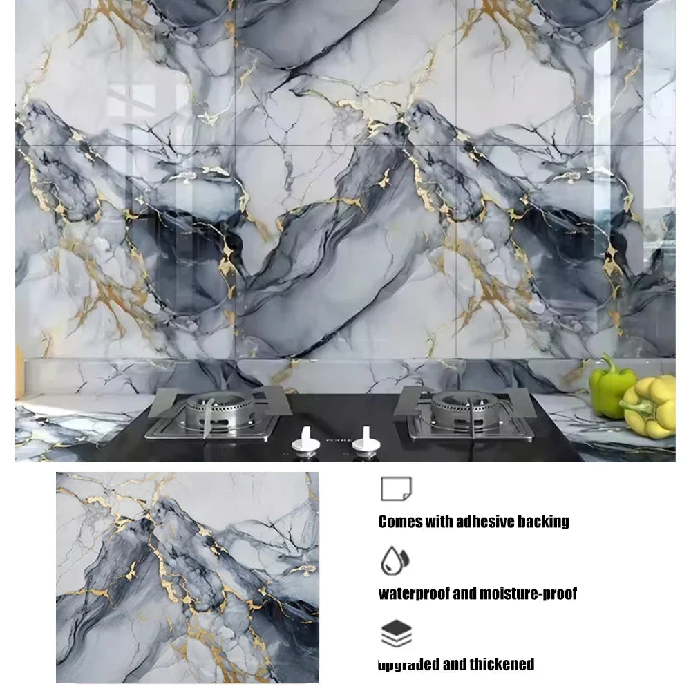 Marble PVC Self-Adhesive Wallpaper 40cm – Waterproof Kitchen Sticker