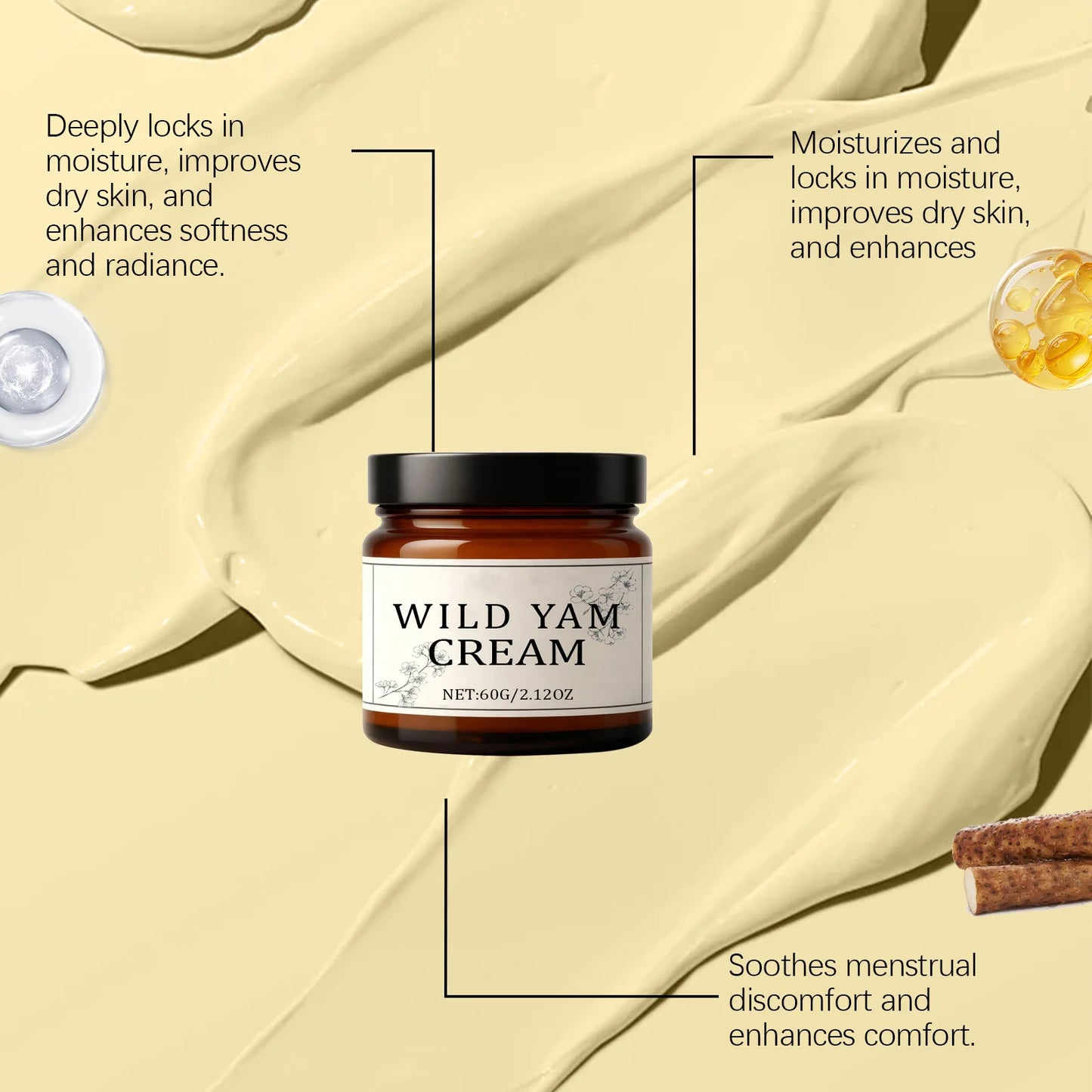 Wild Yam Cream Help Hormone Balance Soothing Menopause Stress Reduce Hot Flashes Women Body Balance Support Body Relief Creams Peaceful Pleasures Health and Wellness