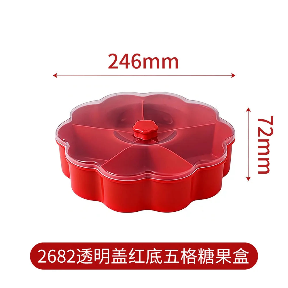 New year candy plate with lid new year fruit plate living room for home plastic snacks dried fruit storage box Peaceful Pleasures Health and Wellness A