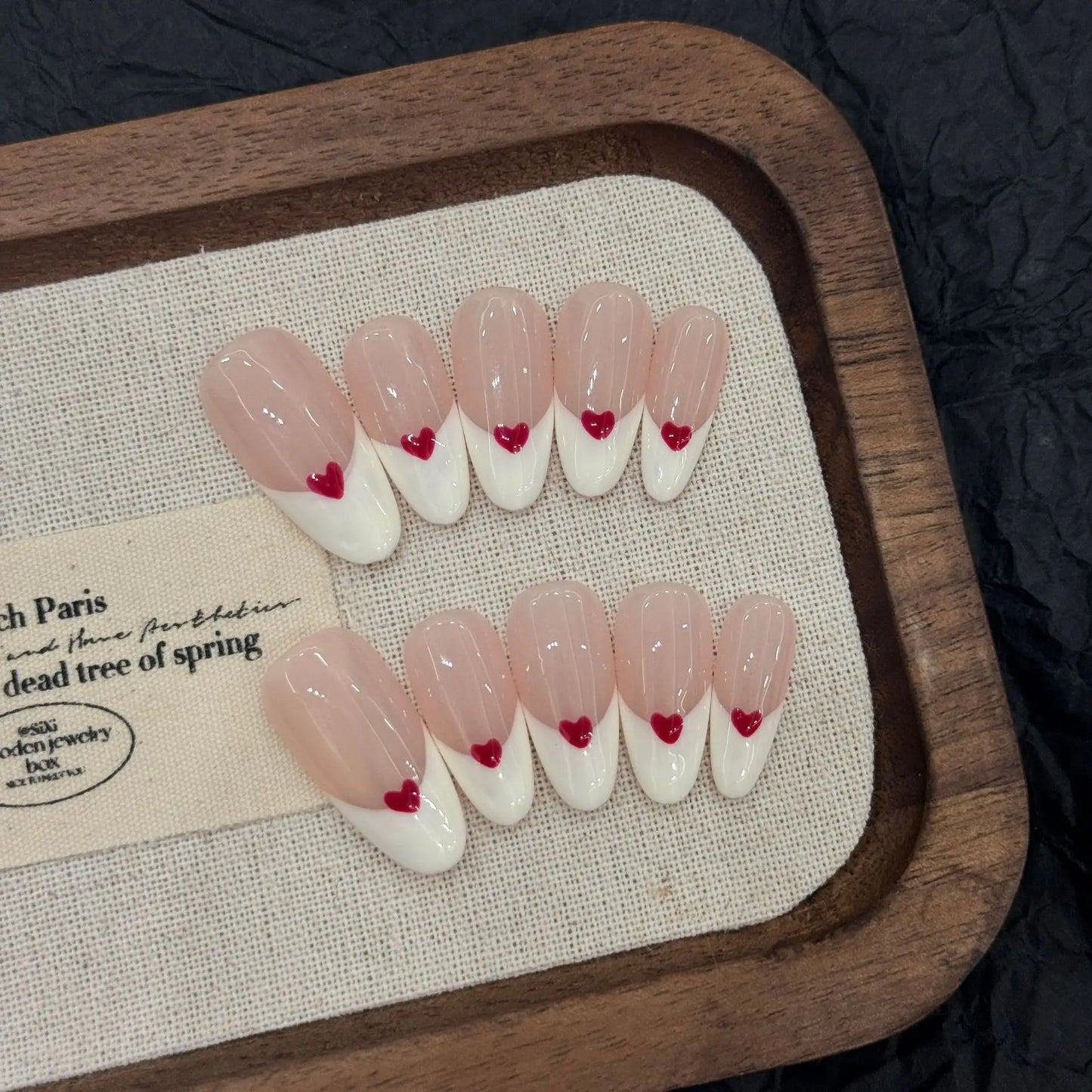 French Almond Press-On Nails – Red Love Print | 10-Piece Set