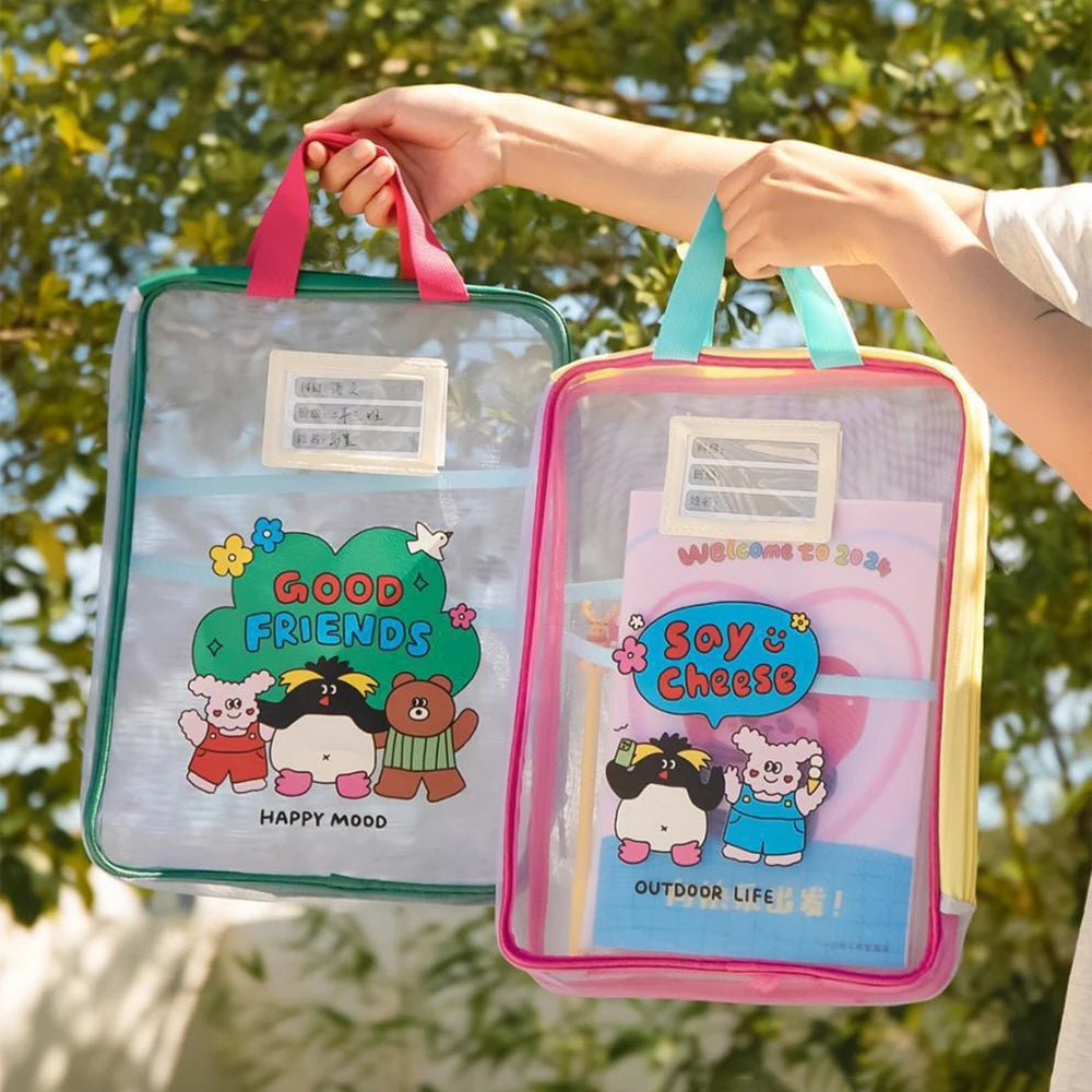 Colorful Cute Large Capacity File Bag Transparent Document Handbag