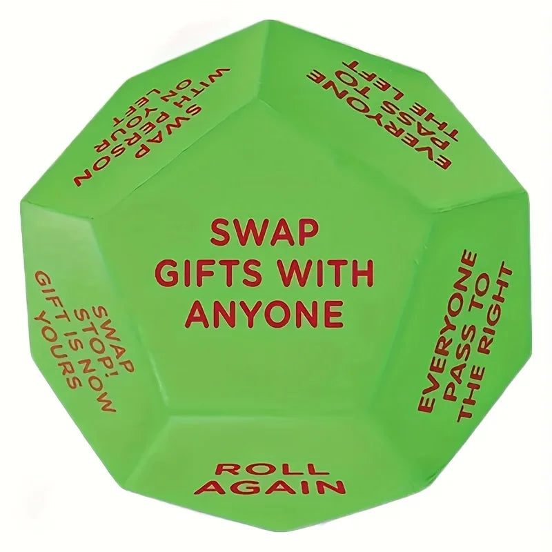 1 set of upgraded 2026 Santa's Gift Exchange Dice - 12-sided Christmas Party Dice with festive holiday designs, suitable for hol Peaceful Pleasures Health and Wellness green