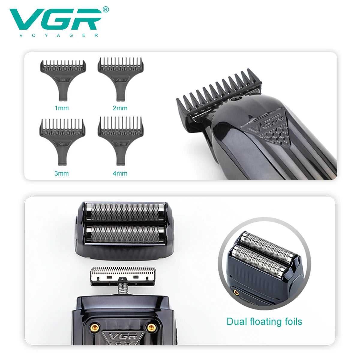 VGR 644 gradient hair cutting combination electric shaver rechargeable professional men's hair clipper carving electric pusher Peaceful Pleasures Health and Wellness