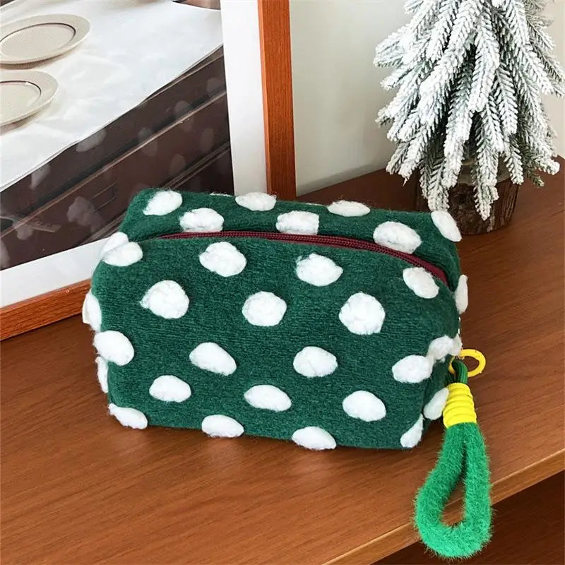 Christmas Style Makeup Bag Dot Cosmetic Pouch With Handle Gift For Women Large Capacity Travel Toiletry Wristlet Purse Organizer Peaceful Pleasures Health and Wellness Green